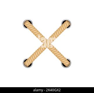 Nautical loops. Vector knots for rope. Realistic knot round and square borders. Marine ropes Stock Vector