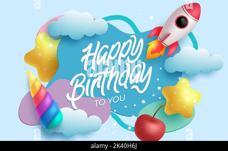 Happy birthday vector template design. Birthday greeting text in empty space with colorful party elements for kids celebration background. Stock Vector