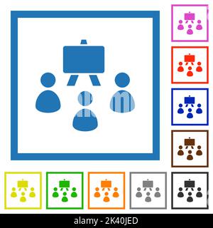 Classroom solid flat color icons in square frames on white background Stock Vector