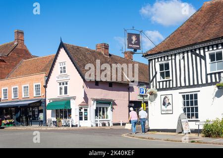 16th century The Essex Rose Tea House and Marlborough Pub, High Street, Dedham, Essex, England, United Kingdom Stock Photo