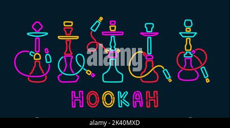 Hookah neon signs collection vector and isolated Stock Vector