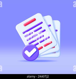 3D Approved Documents Papers Icon Isolated. Stock Vector