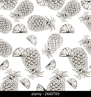 Black and white seamless pattern with pineapples in vintage style Stock Vector