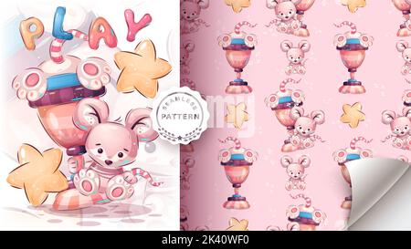 Cute mouse winner - seamless pattern Stock Vector