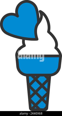 Valentine Icecream With Heart Icon. Editable Bold Outline With Color Fill Design. Vector Illustration. Stock Vector