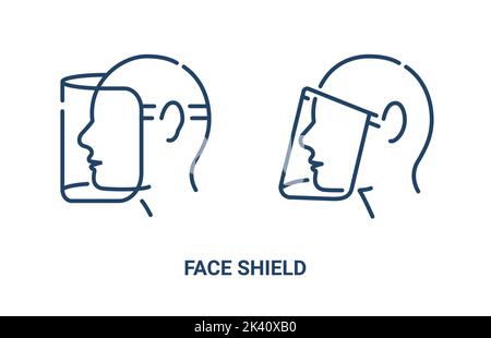 Face shield mask icon. Face glasses eye protection safety vector outline screen visor Stock Vector