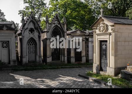 Paris, France - 31 August 2022: Tombstones at Pere-Lachaise cemetery Stock Photo