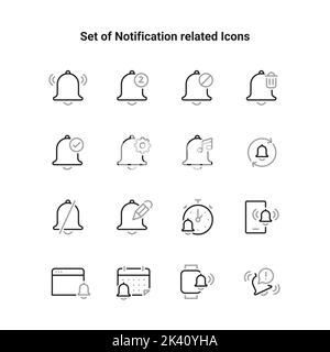 Simple set of linear vector icons related to notifications. Interface elements. Stock Vector