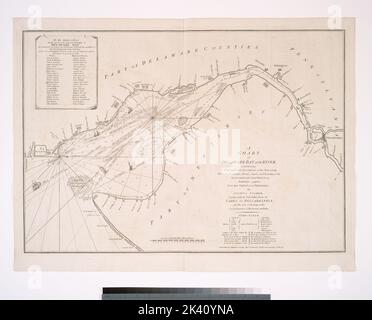 A chart of Delaware Bay and River : containing a full and exact description of the shores, creeks, harbours, soundings, shoals, sands, and bearings of the most considerable land marks &c. &c. Cartographic. Maps, Atlases. 1800. Lionel Pincus and Princess Firyal Map Division. Nautical charts , North Atlantic Ocean, Nautical charts , English Channel, Nautical charts , Delaware Bay (Del. and N.J.), Delaware Bay (Del. and N.J.) , Maps, Delaware River Estuary , Maps Stock Photo