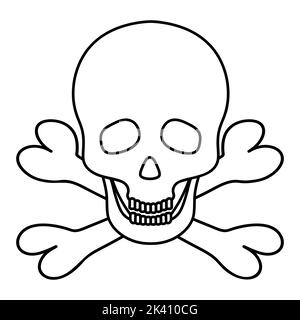 Skull and crossbones. Sketch. Vector illustration. An integral part of the skeleton. Outlines on an isolated background. Doodle style. Pirate symbol. Stock Vector