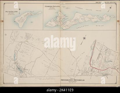 Suffolk County, V. 2, Double Page Plate No. 7 Map bounded by Plum Island, Yaphank Cartographic. Atlases, Maps. 1902 - 1909. Lionel Pincus and Princess Firyal Map Division. Suffolk County (N.Y.) Stock Photo