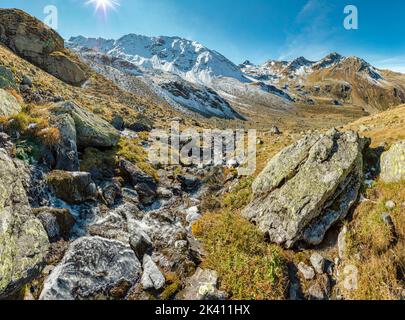 The Furggabach at the Dischma valley, Piz Grialetsch, Scaletta glacier *** Local Caption ***  Dürrboden,  Graubünden, Switzerland, landscape, field, Stock Photo