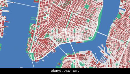 New York city center vector map. Detailed map of New York administrative area. Cityscape panorama. Road Map with buildings, water, forest. Tourist dec Stock Vector