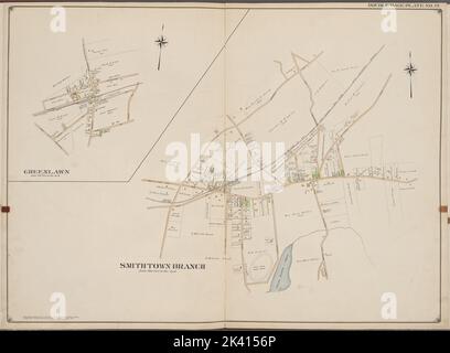 Suffolk County, V. 2, Double Page Plate No. 19 Map bounded by Greenlawn, Smith Town Branch Cartographic. Atlases, Maps. 1902 - 1909. Lionel Pincus and Princess Firyal Map Division. Suffolk County (N.Y.) Stock Photo