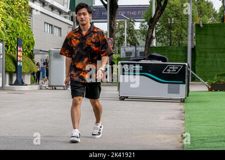 Marina Bay, Singapore. 28th Sep, 2022. Zhou Guanyu, from China competes for Alfa Romeo Racing. The build up, round 17 of the 2022 Formula 1 championship. Credit: Michael Potts/Alamy Live News Stock Photo