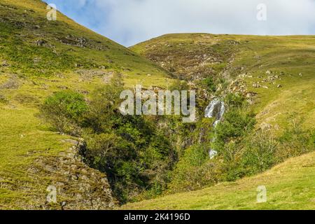 A closer view of the second section of the Cautley Spout drop over the rocks ahead.The highest above ground water drop in the UK, with 3 stages. Stock Photo