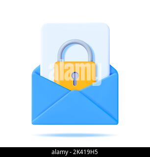 3D Mail Envelope and File with Padlock Isolated Stock Vector
