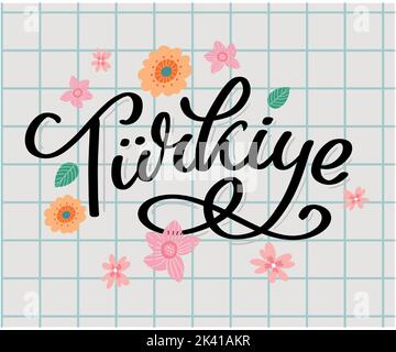 Text in the Turkish: Turkey Lettering. Handwritten name of the country. Vector design template. Stock Vector