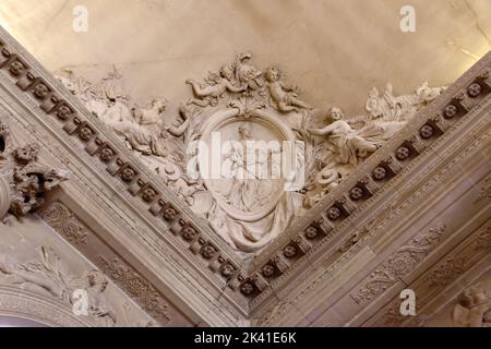 Editorial only - Beautiful ornate white decorative elements inside on castle from Paris Stock Photo