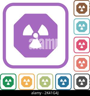 Octagon shaped uranium sanction sign solid simple icons in color rounded square frames on white background Stock Vector