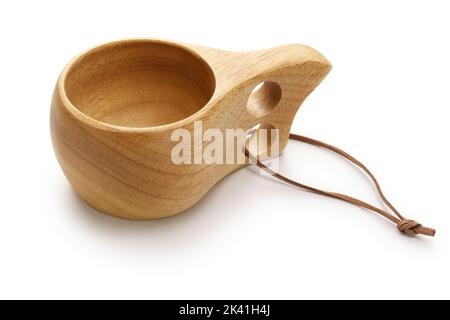 Kuksa(Finnish wooden mug) isolated on white background Stock Photo