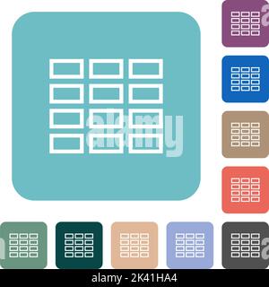 Spreadsheet table outline white flat icons on color rounded square backgrounds Stock Vector