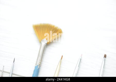Set of Professional makeup brushes, isolated on white macro Stock Photo