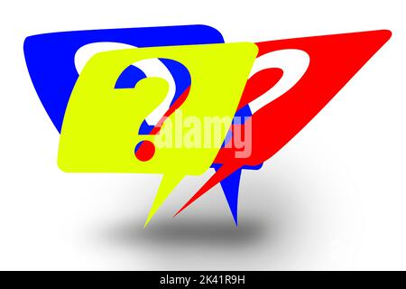 Colored bubbles with the question mark icon. Graphic representation of FAQ. Concept of questions, doubts. White background. Stock Vector