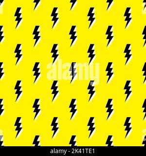 Lightning seamless pattern. Yellow background with electric lightning bolts. Thunder vector pattern, wallpaper. Bolt symbol background. Stock Vector