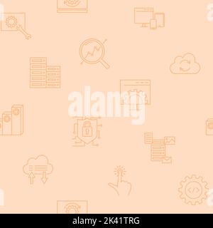 Computer data seamless pattern in line style. Software development and update. Vector illustration. Stock Vector