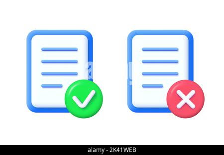 3d document icon with right and wrong button. Vector illustration. Stock Vector