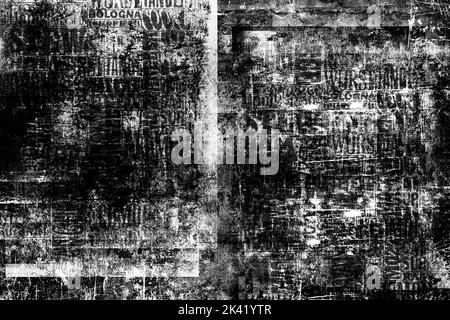 Abstract grunge futuristic lettering background.  Drawing on old grungy framed surface. Vintage dirty scratch wall. Street art blueprint Stock Photo