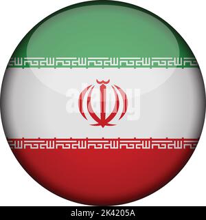 iran Flag in glossy round button of icon. iran emblem isolated on white background. National concept sign. Independence Day. Vector illustration. Stock Vector