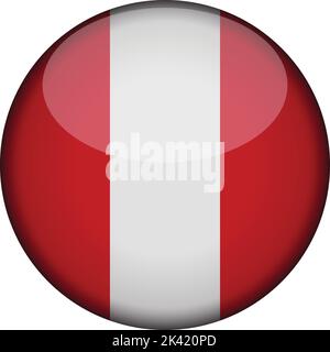 peru Flag in glossy round button of icon. peru emblem isolated on white background. National concept sign. Independence Day. Vector illustration. Stock Vector