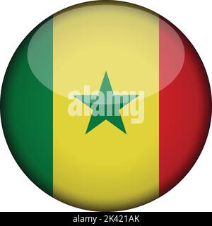 senegal Flag in glossy round button of icon. senegal emblem isolated on white background. National concept sign. Independence Day. Vector illustration Stock Vector
