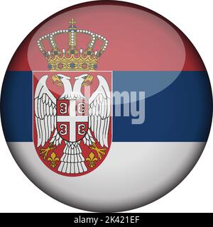 serbia Flag in glossy round button of icon. serbia emblem isolated on white background. National concept sign. Independence Day. Vector illustration. Stock Vector