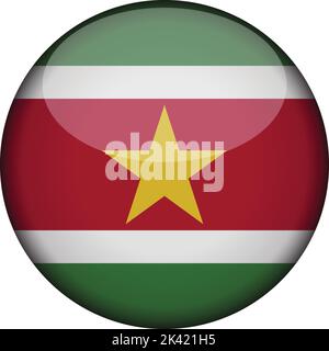 suriname Flag in glossy round button of icon. suriname emblem isolated on white background. National concept sign. Independence Day. Vector illustrati Stock Vector