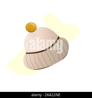 Winter hat icon. Vector. Knit wool beanie with pompom. Blue knitted ski cap isolated on white background. Flat design. Cartoon colorful illustration. Stock Photo