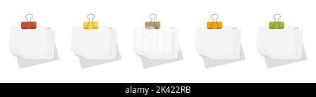 Realistic lined sticky notes with clip binder and adhesive tape. Blank ...