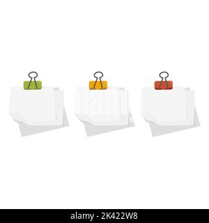 Realistic lined sticky notes with clip binder and adhesive tape. Blank ...