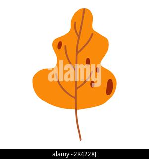 Hand drawn autumn leaf in cartoon flat style. Fall vector illustration for baby apparel, textile and product design, wallpaper, wrapping paper, card, Stock Vector