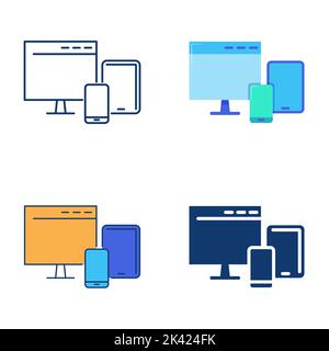 Digital devices icon set in flat and line style. Responsive design. Vector illustration. Stock Vector