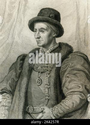 Portrait of King of France Louis XI, aka Louis the Prudent, 1800 ca. Stock Photo