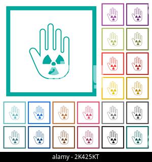Hand shaped uranium sanction sign outline flat color icons with quadrant frames on white background Stock Vector