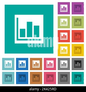 Bar graph statistics solid multi colored flat icons on plain square backgrounds. Included white and darker icon variations for hover or active effects Stock Vector
