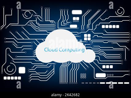 Graphics design Hitech Technology Cloud computing concept. Computer accessing online network communications from the cloud, vector illustration Stock Vector