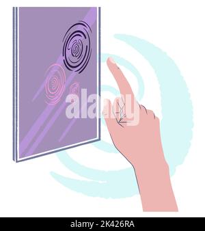 Fingerprint touch identification UI concept with hand and finger up, minimalist flat vector illustration Stock Vector