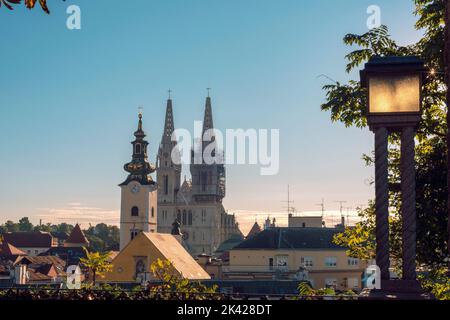 Beautiful aerial view of Zagreb Cathedral, Croatia. Stock Photo