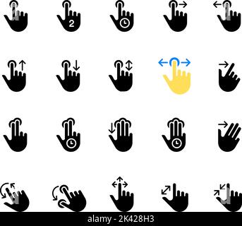 Touch gestures black glyph icons set on white space Stock Vector