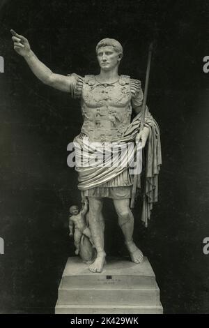 Augustus of Prima Porta, full-lenght portrait statue of Roman emperor Augustus Caesar, Vatican City 1930s Stock Photo